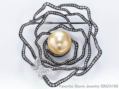 Golden Pearl About 15 mm Brooch